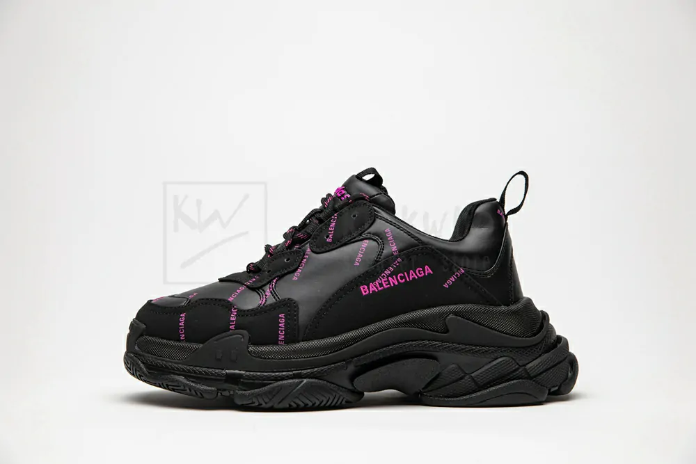 balenciaga triple s trainer "allover logo - black fluo pink"