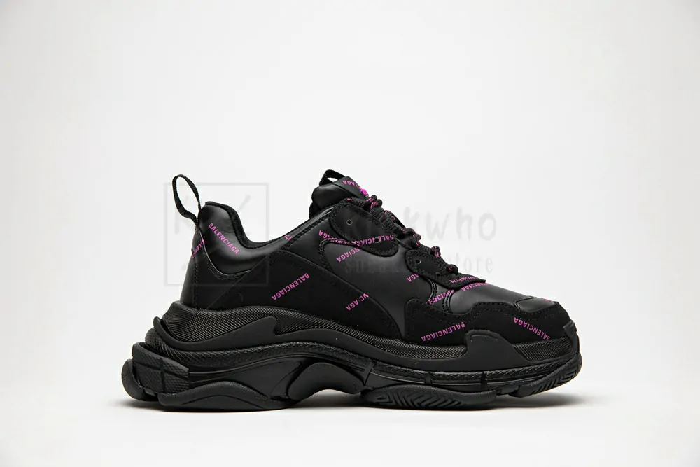 balenciaga triple s trainer "allover logo - black fluo pink"