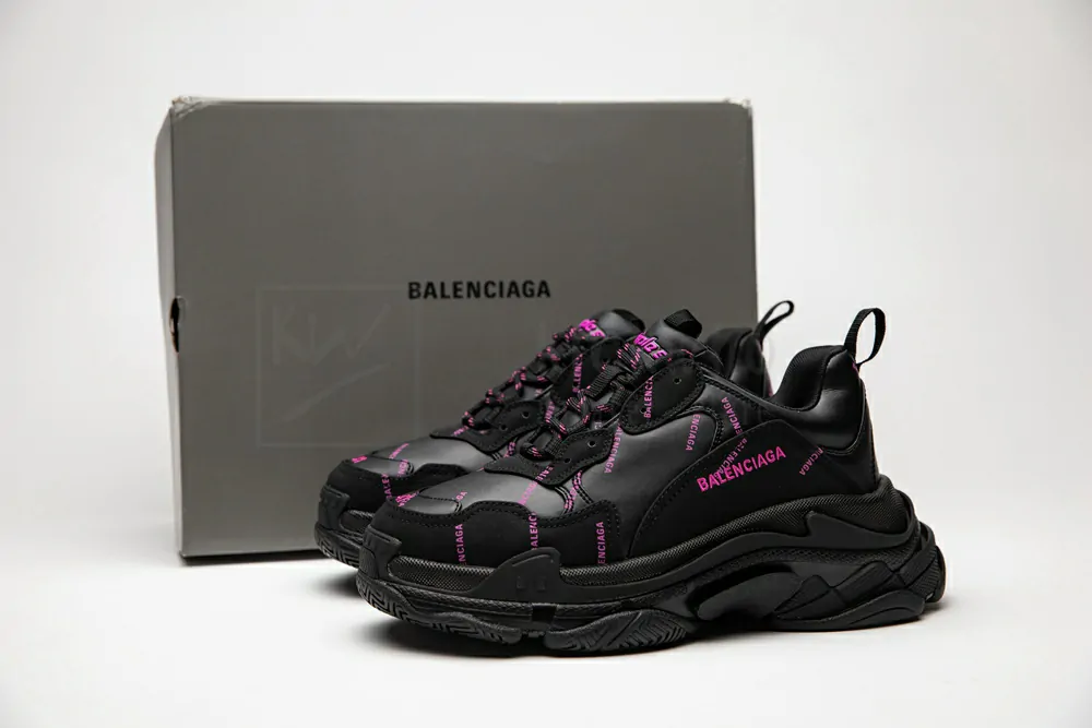 balenciaga triple s trainer "allover logo - black fluo pink"