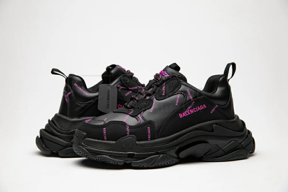 balenciaga triple s trainer "allover logo - black fluo pink"