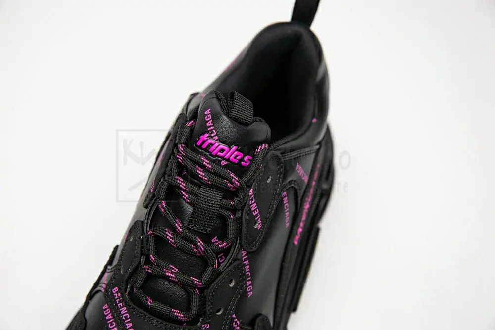 balenciaga triple s trainer "allover logo - black fluo pink"