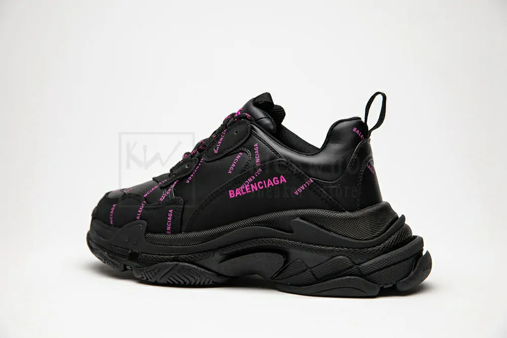 balenciaga triple s trainer "allover logo - black fluo pink"