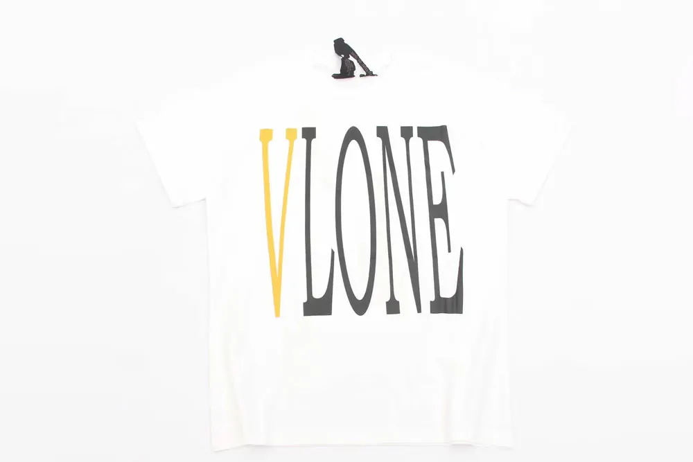 vlone yellow back v t-shirt white