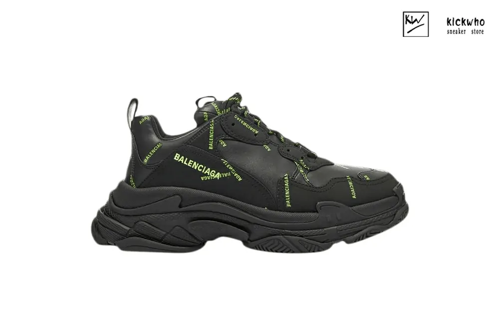 balenciaga triple s sneaker ''allover logo - black fluo yellow''