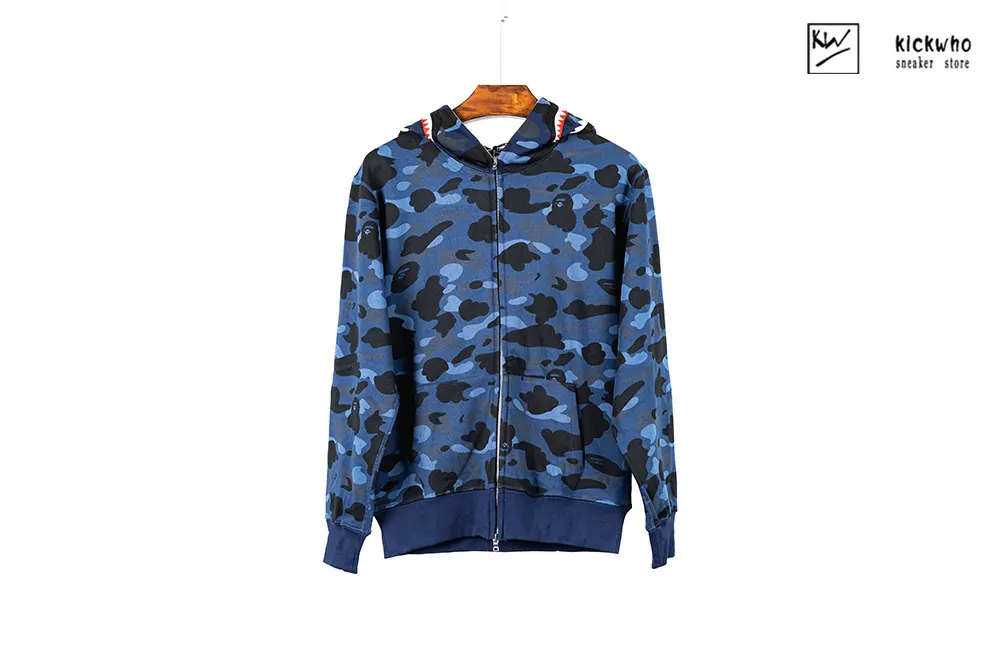 bape camo shark full zip hoodie blue