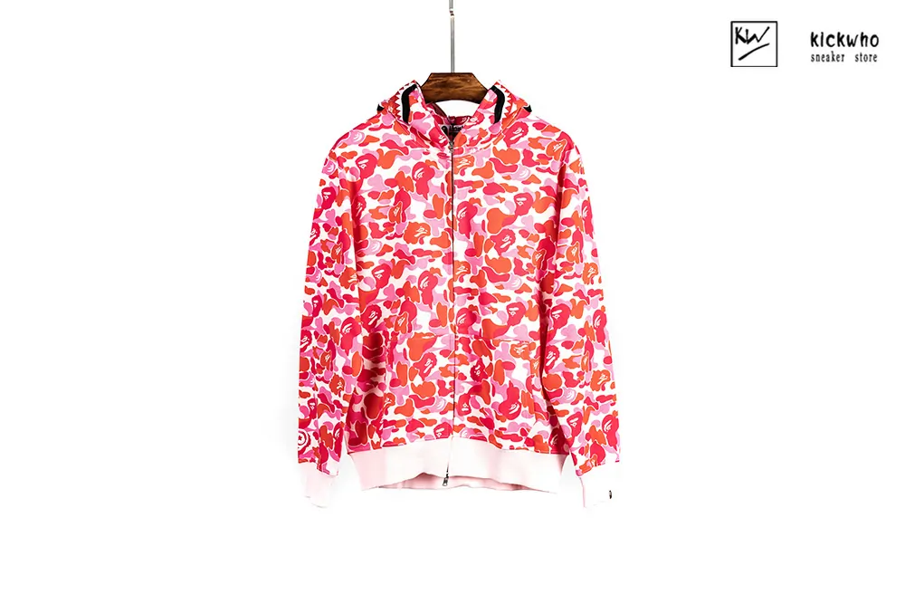 bape camo shark full zip hoodie pink