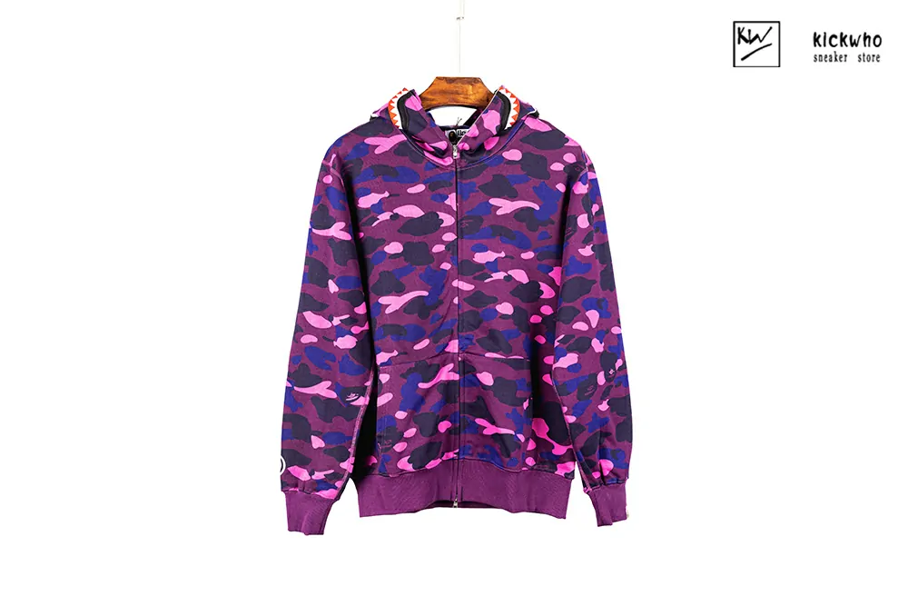 bape camo shark full zip hoodie purple