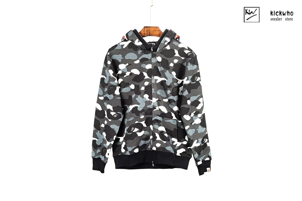 bape camo shark wide full zip double hoodie black