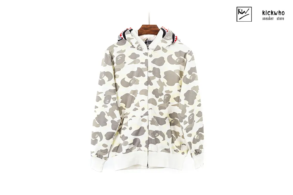 bape camo shark wide full zip double hoodie grey