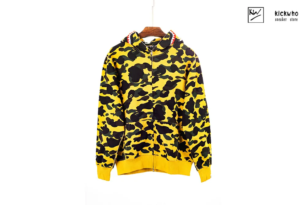 bape camo shark full zip hoodie yellow