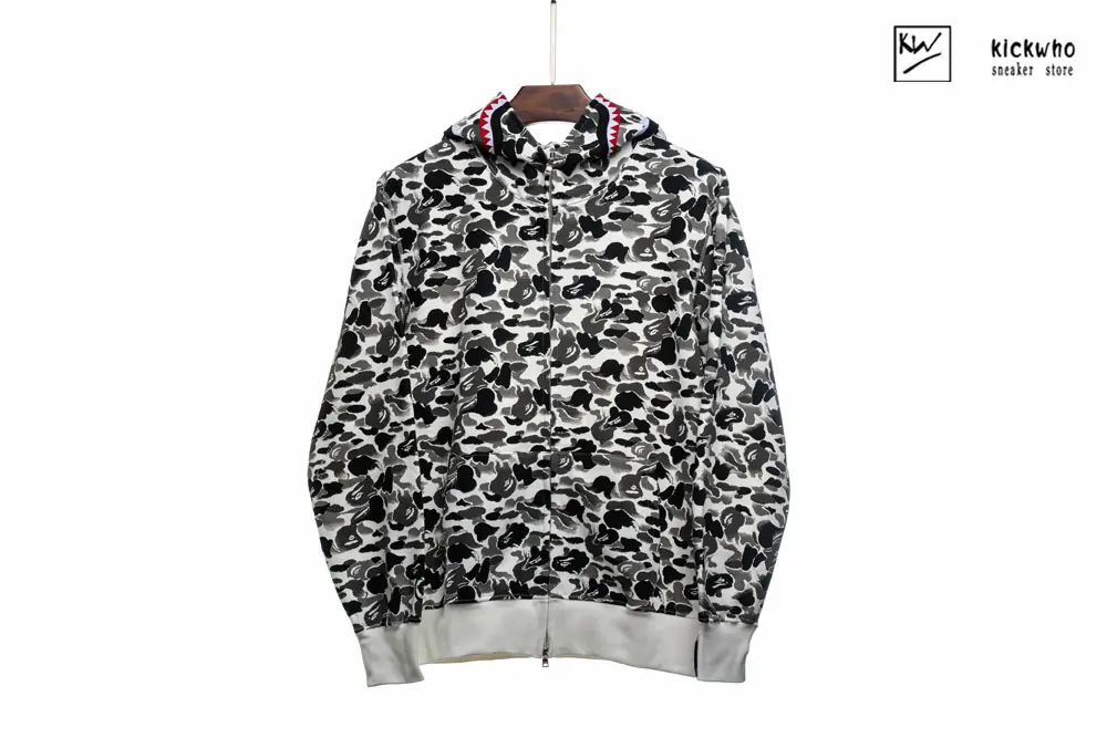 bape camo shark full zip hoodie grey