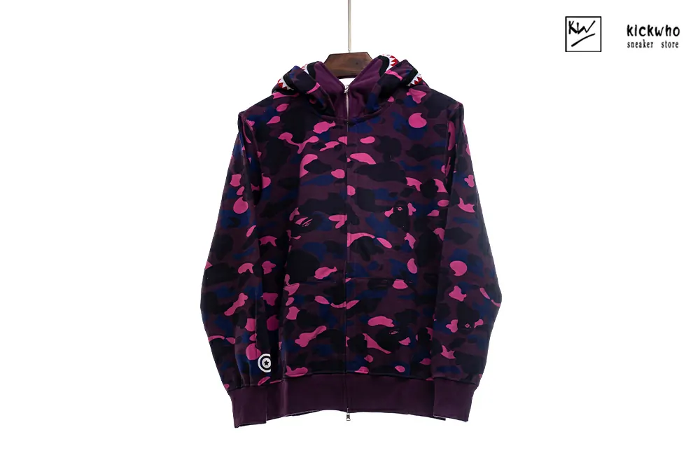 bape shark camo zip double hoodie blue purple