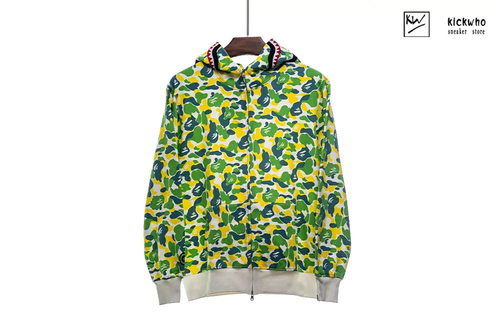 bape camo shark zip hoodie green yellow white