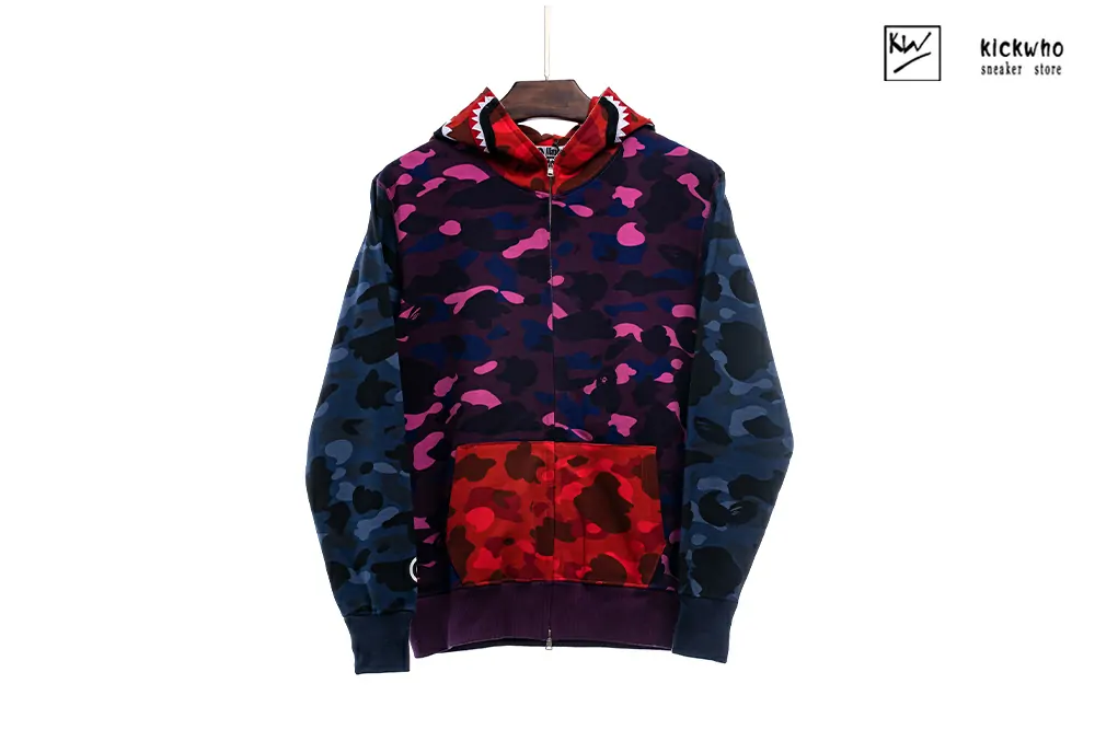 bape camo shark colorful zip hoodie