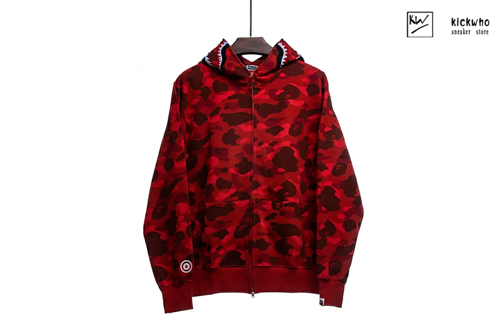 bape shark camo zip hoodie red