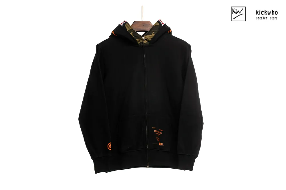 bape shark zip double hoodie orange printing