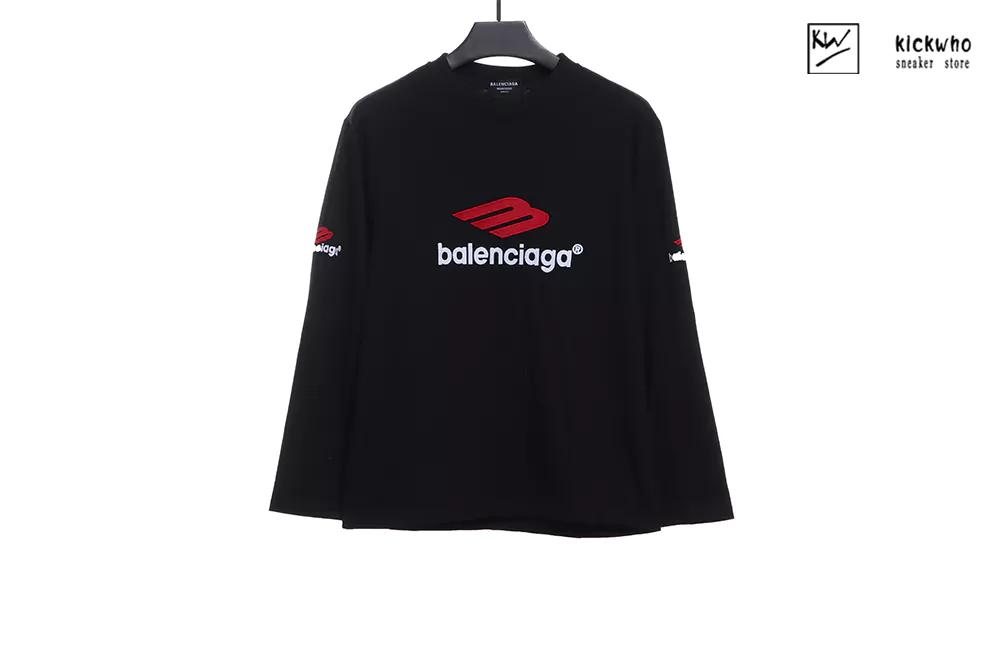 balenciaga logo embroidery sleeve t-shirt black