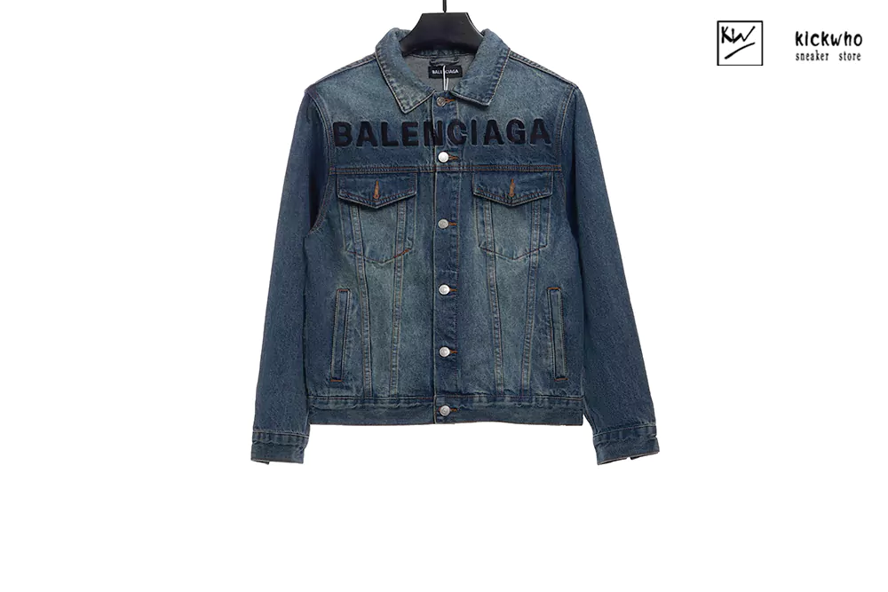 balenciaga black letters jean jacket