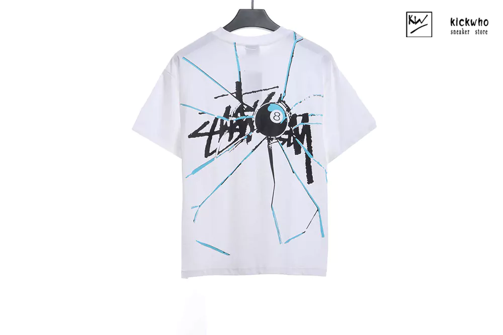 stussy speckle black 8 t-shirt white