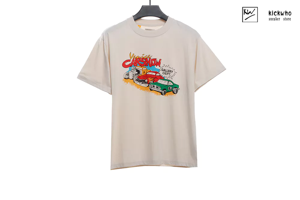 gd vintage car print t-shirt beige