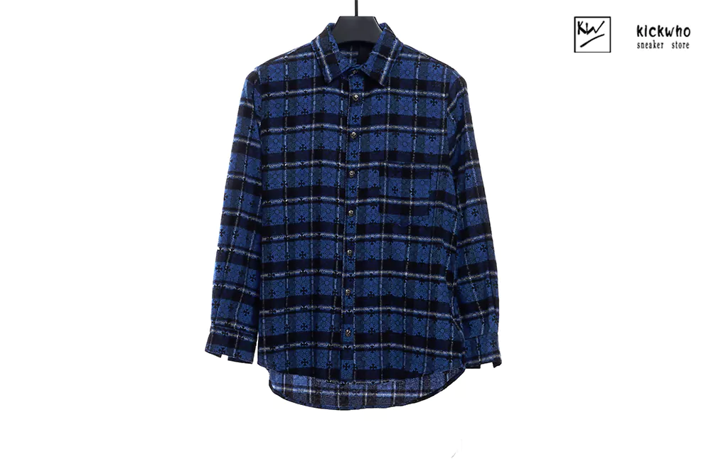 chrome hearts full printing check shirt blue