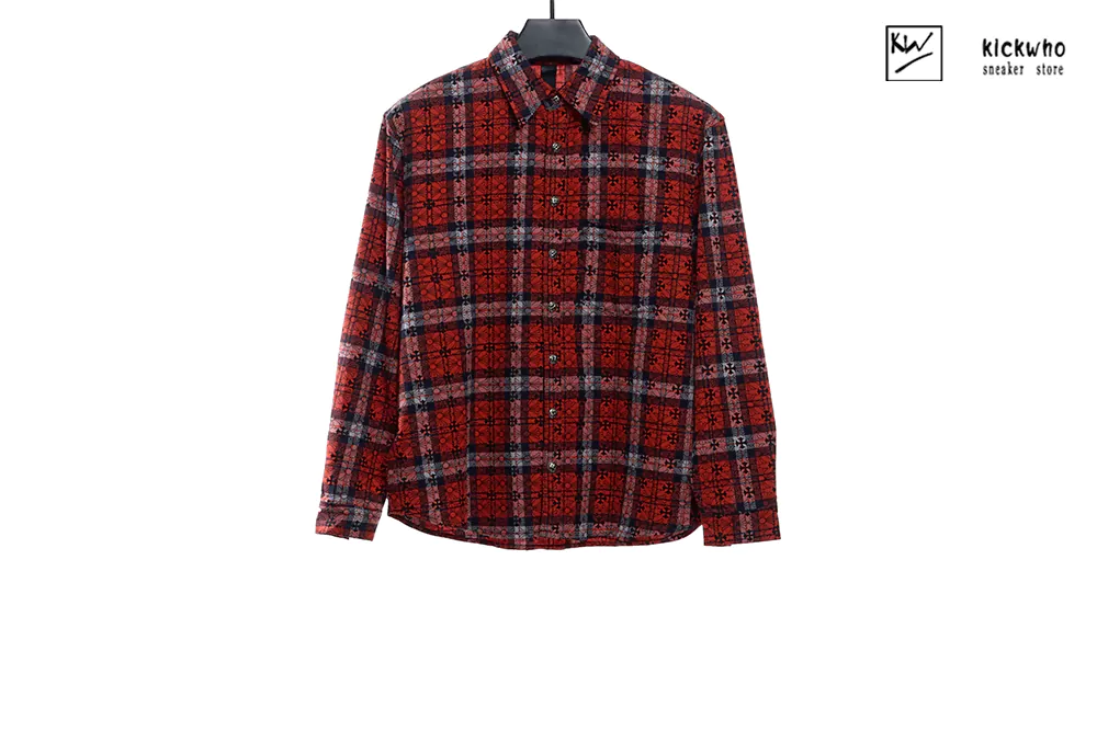 chrome hearts full printing check shirt red