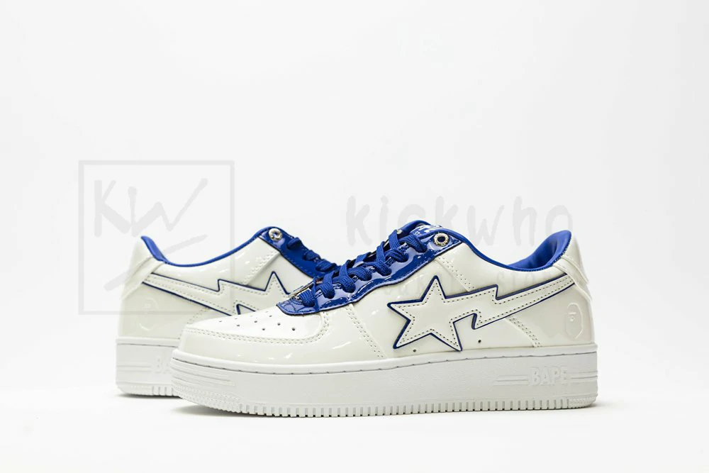 a bathing ape bape sta patent leather white blue