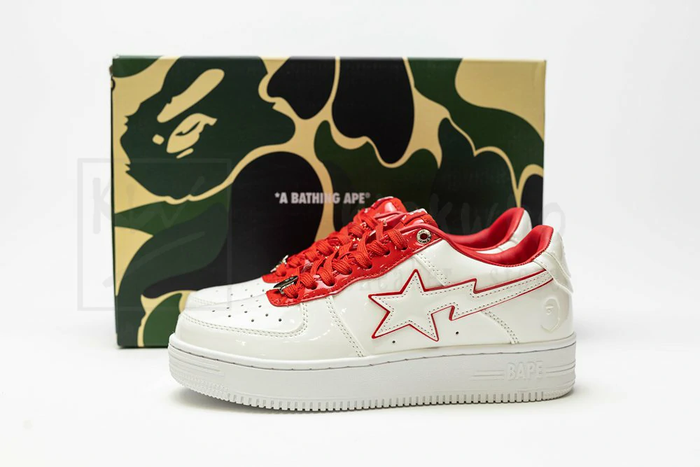 a bathing ape bape sta patent leather white red