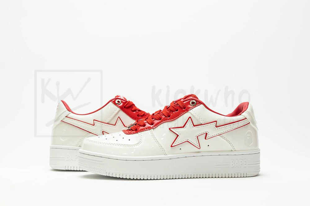 a bathing ape bape sta patent leather white red