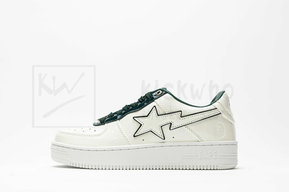 a bathing ape bape sta patent leather white green