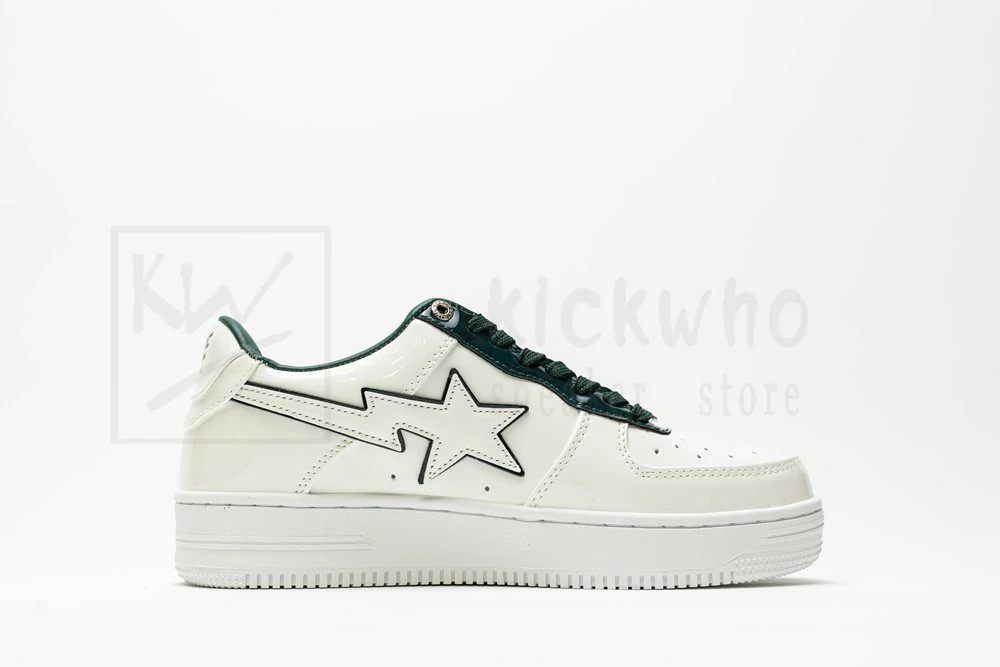 a bathing ape bape sta patent leather white green