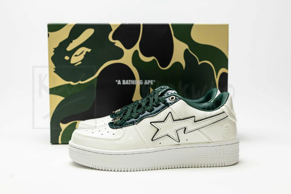 a bathing ape bape sta patent leather white green