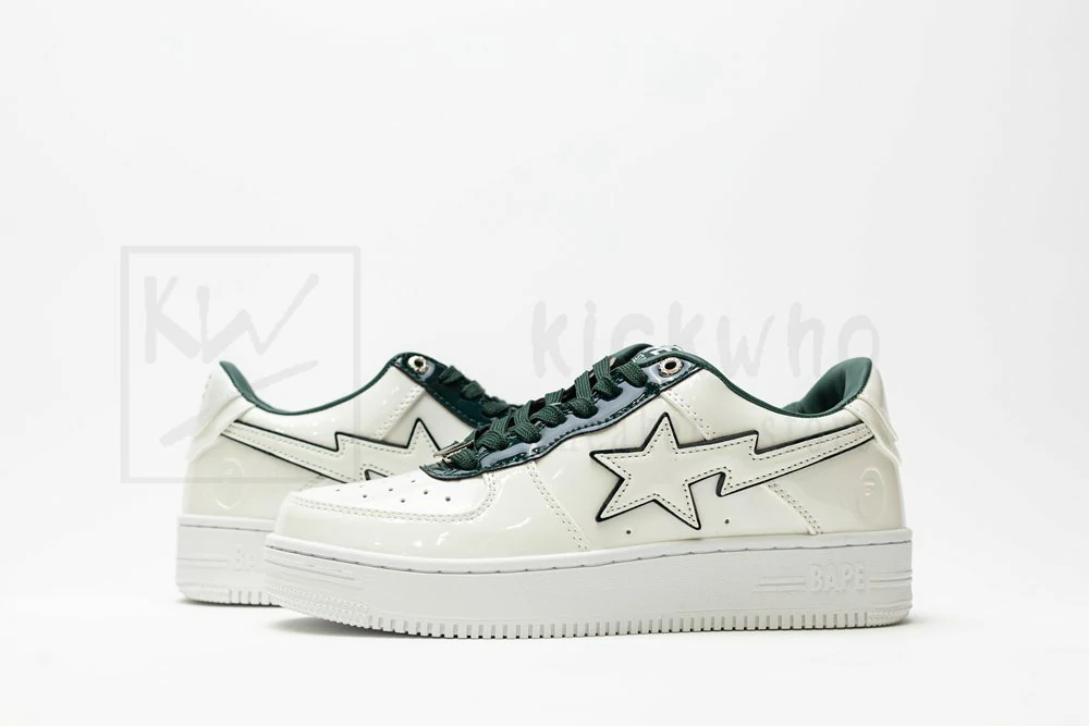 a bathing ape bape sta patent leather white green