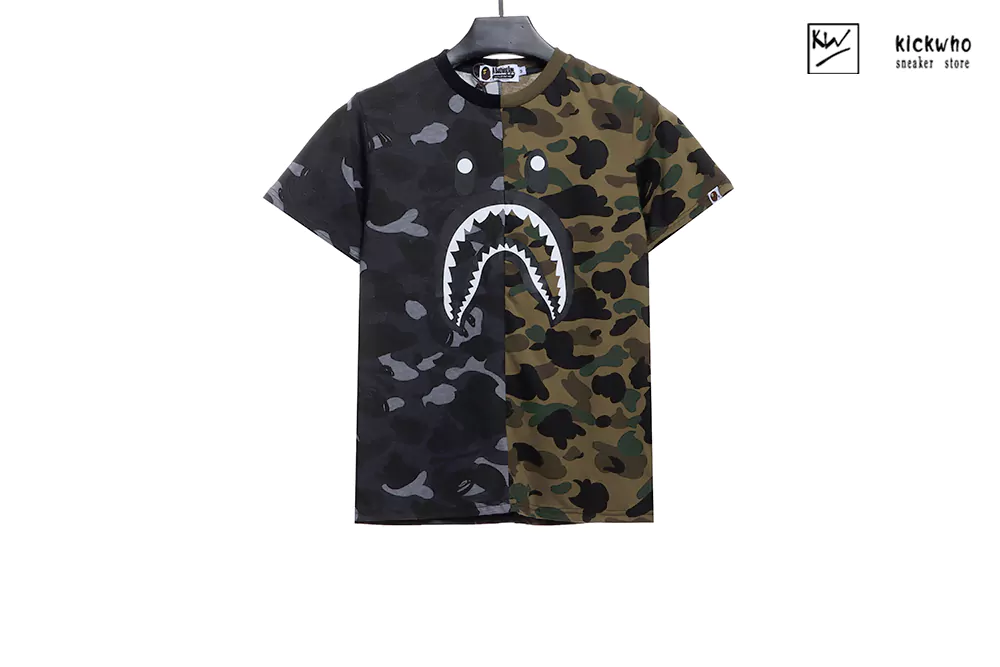 bape paneled shark camouflage t-shirt green