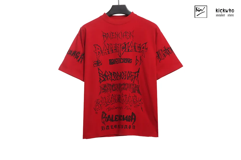 balenciaga graffiti letters t-shirt red