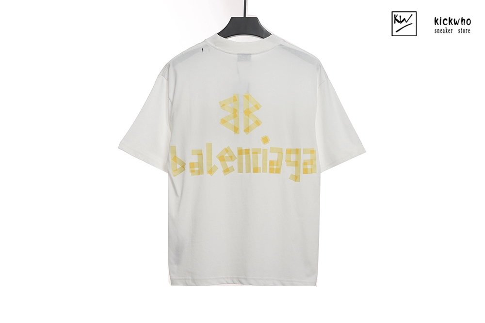 balenciaga bb white yellow tape t-shirt