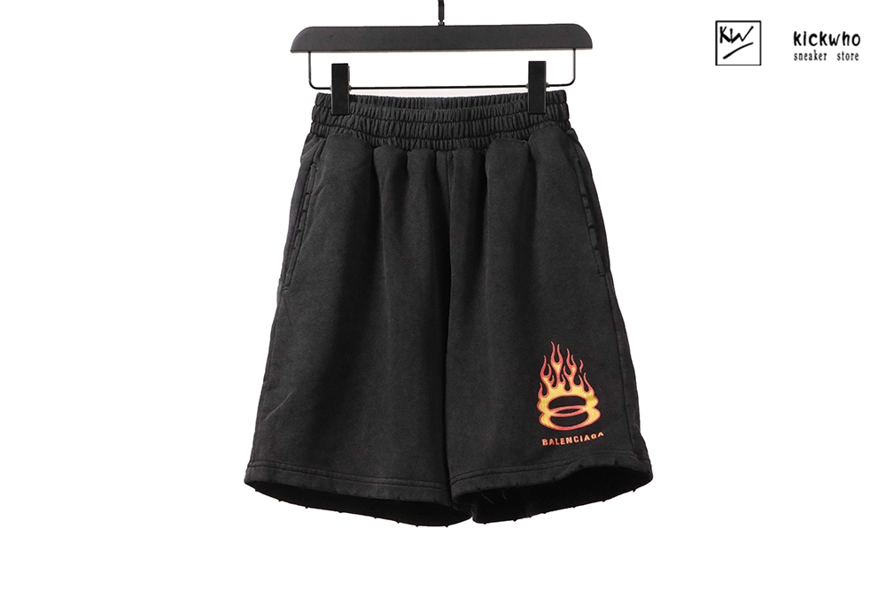 balenciaga flame logo shorts black