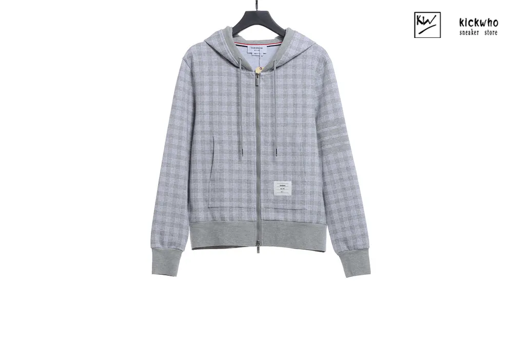 thom browne jacquard zipper hoodie grey