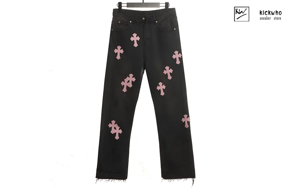 chrome hearts pink cross denim pants black