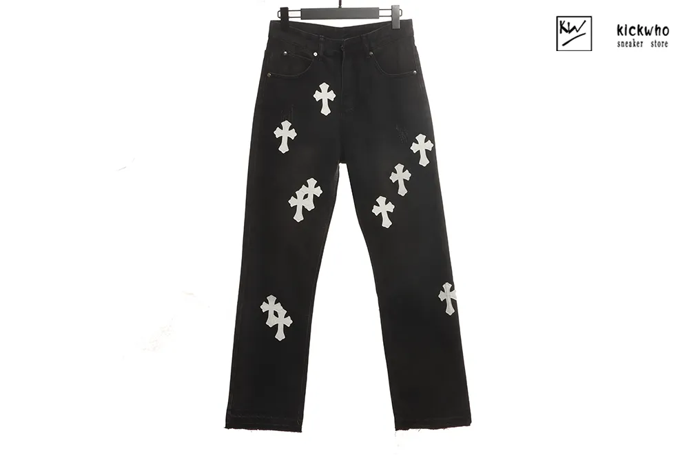 chrome hearts white cross denim pants black