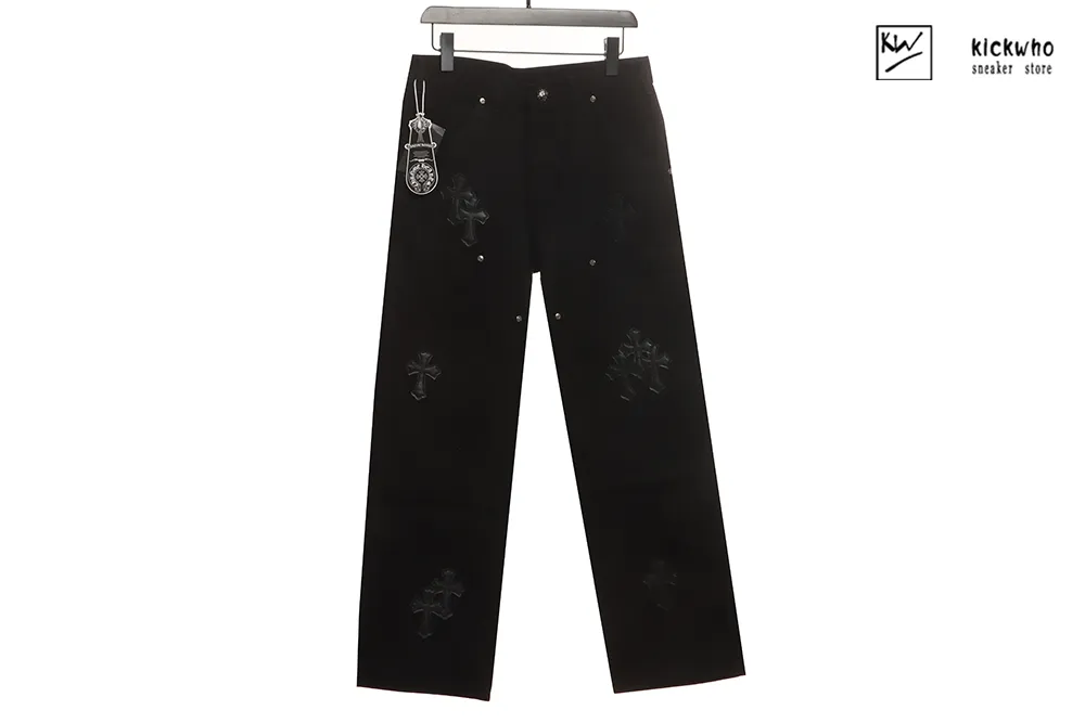 chrome hearts double knee cross denim pants black