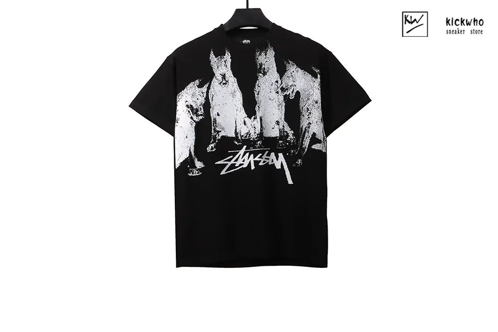 stussy doberman print t-shirt black