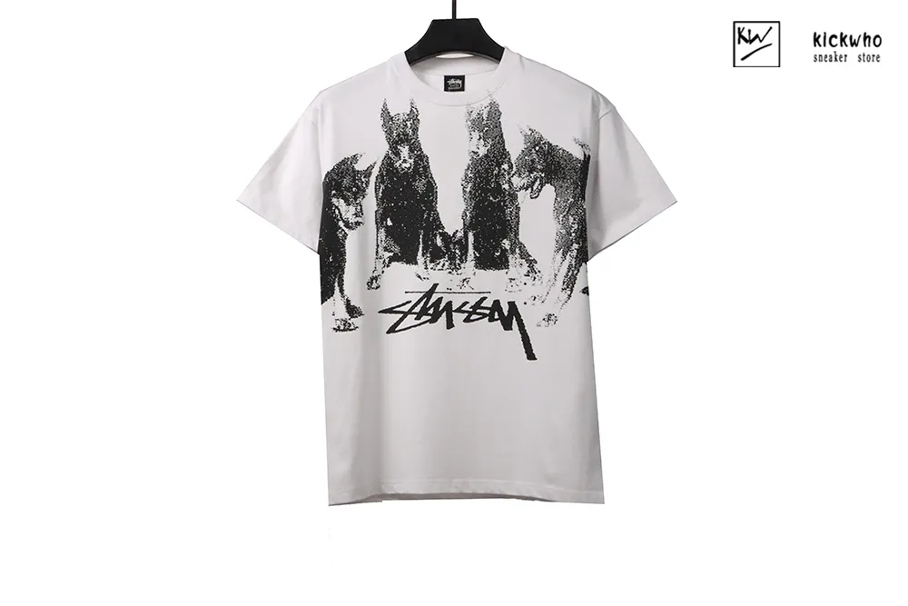 stussy doberman print t-shirt white