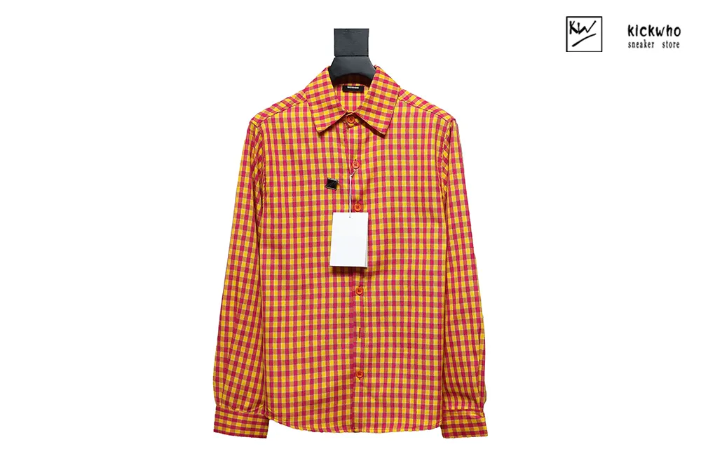 welldone leather badge checkered shirt orange