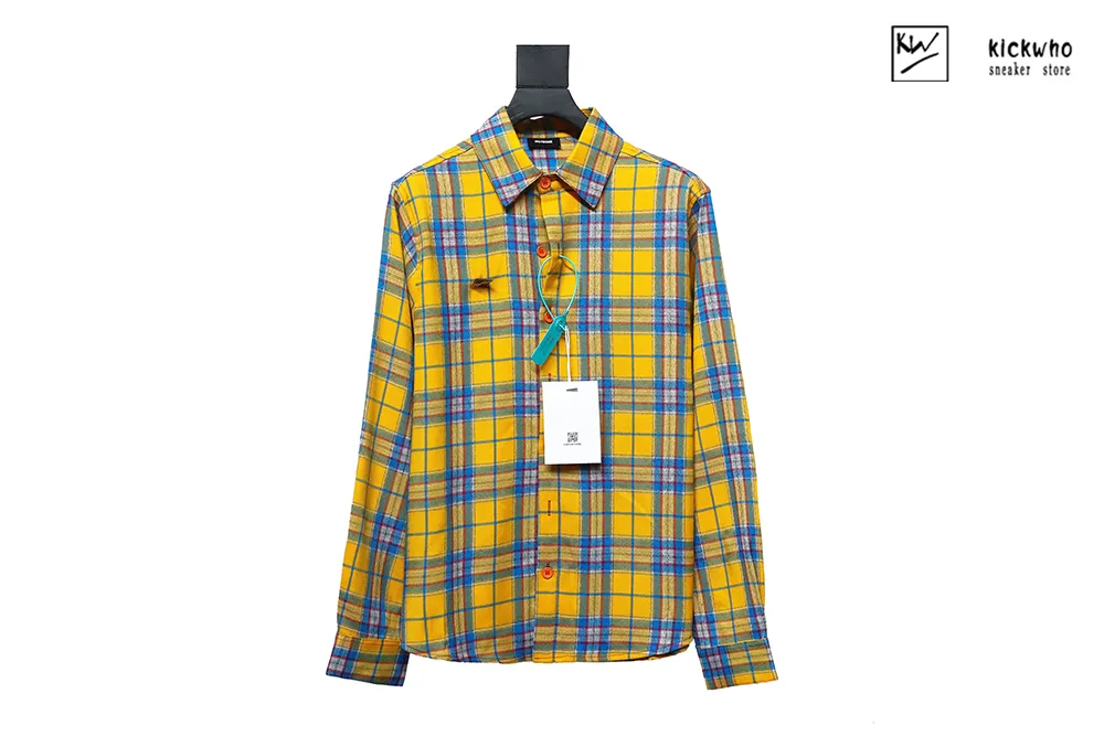 welldone leather badge checkered shirt yellow