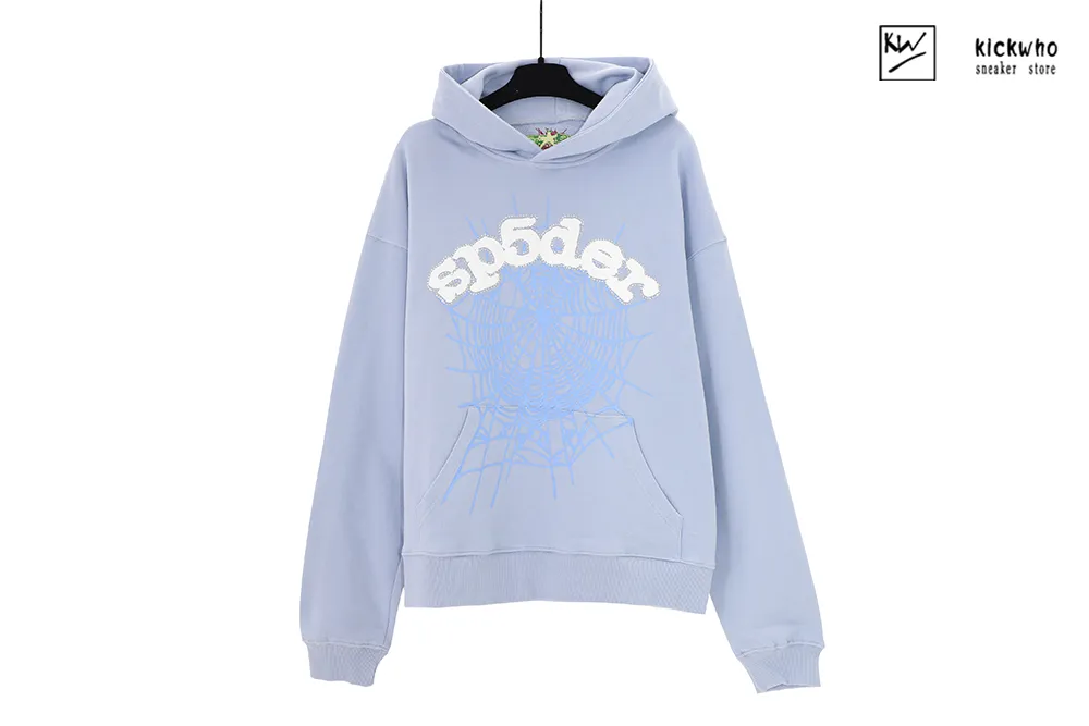 sp5der web diamond suit hoodie light blue