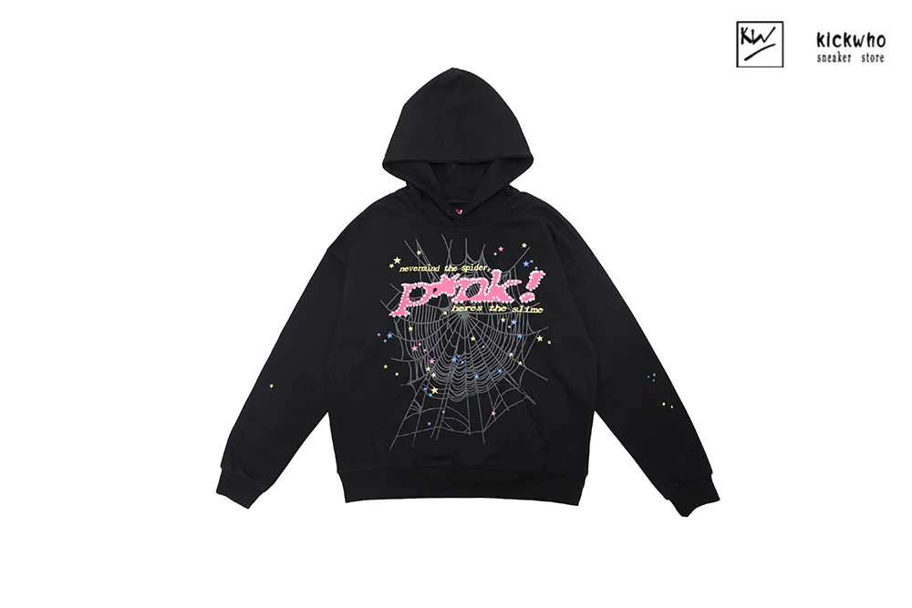 sp5der web pink suit hoodie black