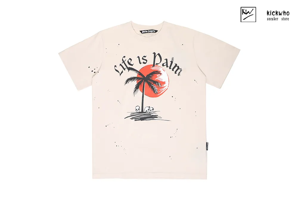 palm angels sunset palm tree t-shirt beige