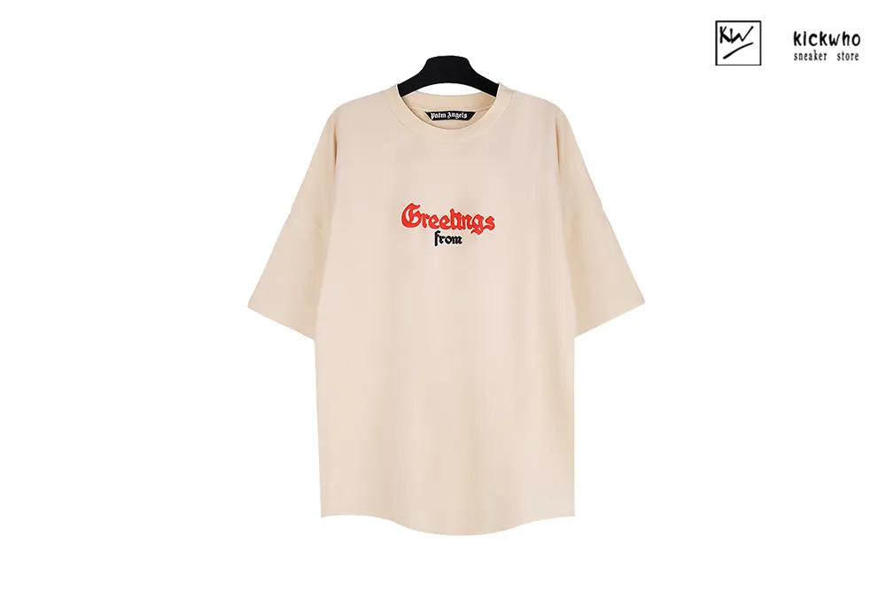 palm angels cursive letter t-shirt beige