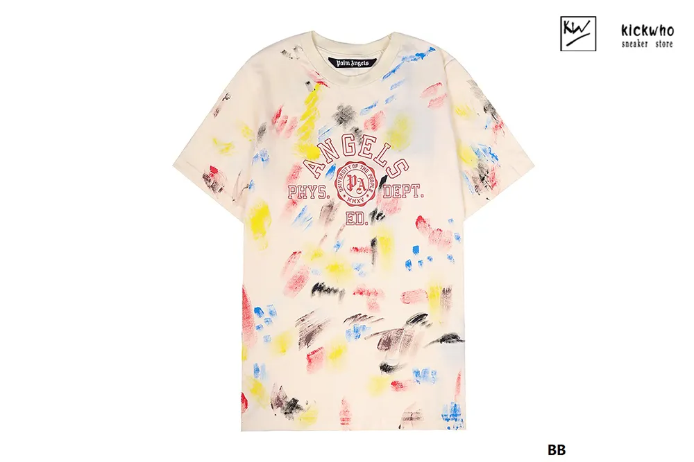 palm angels graffiti ink splashing ed t-shirt beige